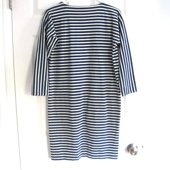 J. Crew Knit Front-Pocket Shift Dress in Blue & White Stripes Size S 100% Cotton - Picture 2 of 8